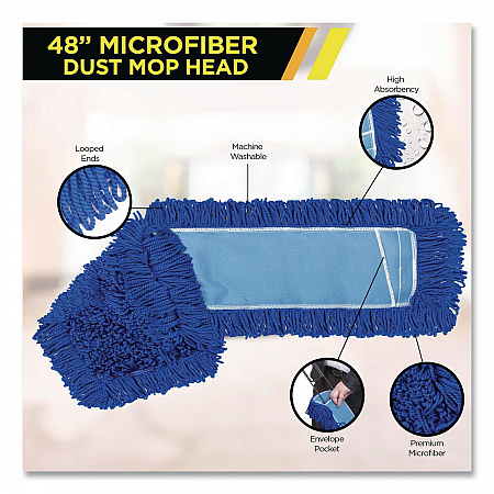 Microfiber Looped Dust Mop Pad Head, 48 x 5, Blue, 3/Pack (GRI182483PK)