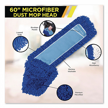 Microfiber Looped Dust Mop Pad Head, 60 x 5, Blue, 6/Pack (GRI182606PK)