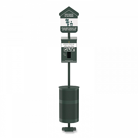 Pet Waste Station Kit with Foot Pedal, Header Bag Locking Dispenser, 11.5 Gallon Trash Can, Pole, and Glow-in-the-Dark Sign (FLO11HSG)