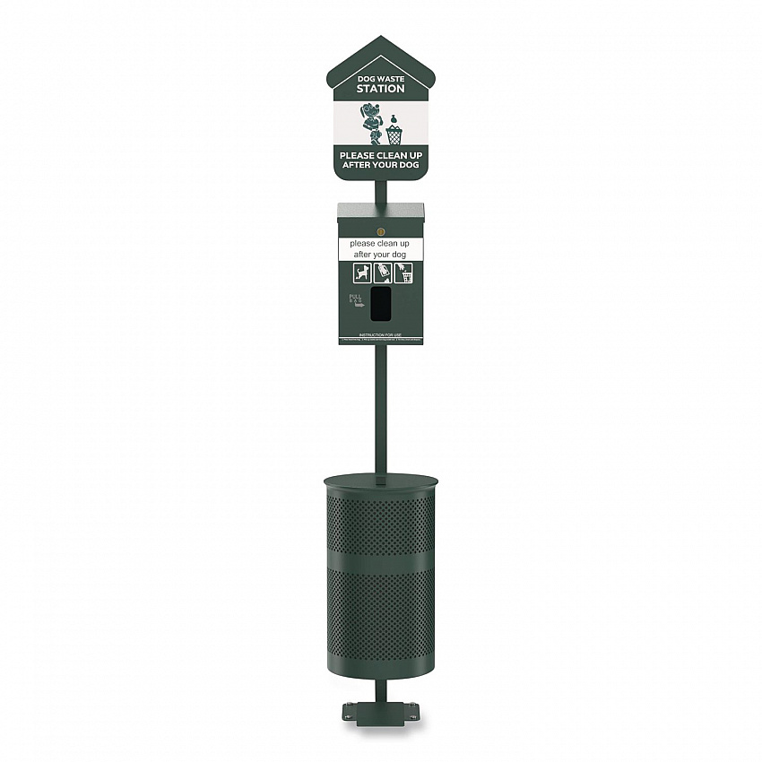 Pet Waste Station Kit with Foot Pedal, Header Bag Locking Dispenser, 11.5 Gallon Trash Can, Pole, and Glow-in-the-Dark Sign (FLO11HSG)