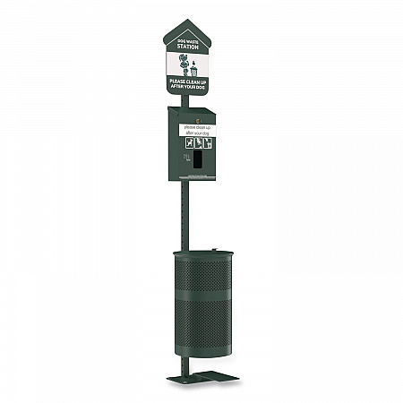 Pet Waste Station Kit with Foot Pedal, Header Bag Locking Dispenser, 11.5 Gallon Trash Can, Pole, and Glow-in-the-Dark Sign (FLO11HSG)
