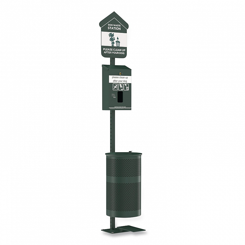 Pet Waste Station Kit with Foot Pedal, Header Bag Locking Dispenser, 11.5 Gallon Trash Can, Pole, and Glow-in-the-Dark Sign (FLO11HSG)