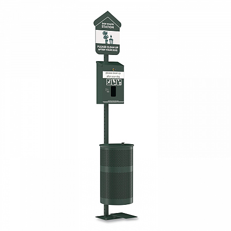 Pet Waste Station Kit with Foot Pedal, Header Bag Locking Dispenser, 11.5 Gallon Trash Can, Pole, and Glow-in-the-Dark Sign (FLO11HSG)