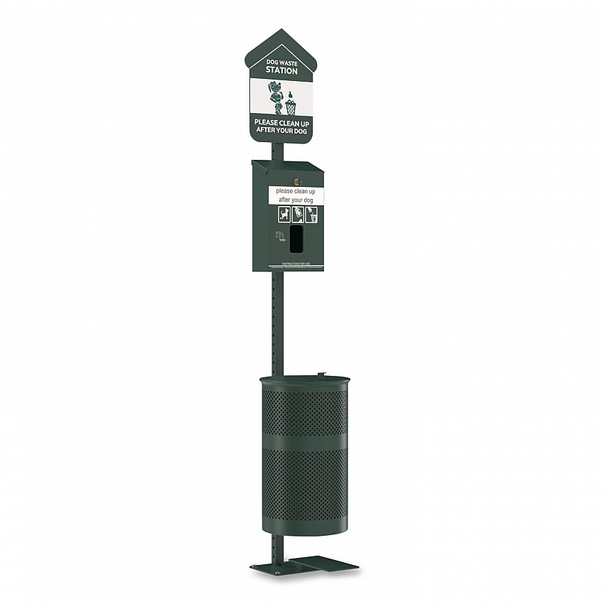 Pet Waste Station Kit with Foot Pedal, Header Bag Locking Dispenser, 11.5 Gallon Trash Can, Pole, and Glow-in-the-Dark Sign (FLO11HSG)