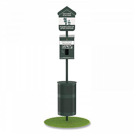 Pet Waste Station Starter Kit with Header Bag Dispenser, Bags and Liners, 11.5 gal, Top Door, Green (FLO1HSGB)