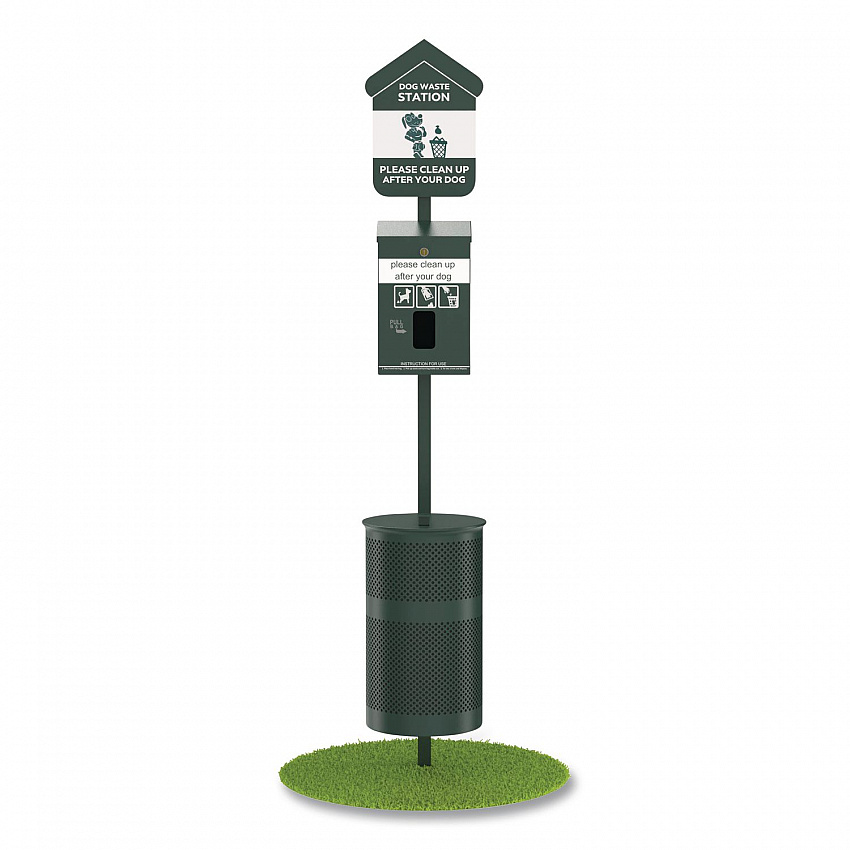 Pet Waste Station Starter Kit with Header Bag Dispenser, Bags and Liners, 11.5 gal, Top Door, Green (FLO1HSGB)