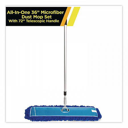 All-In-One Microfiber Dust Mop Set with Telescopic Handle, 36 x 5, Blue Microfiber Head, 40