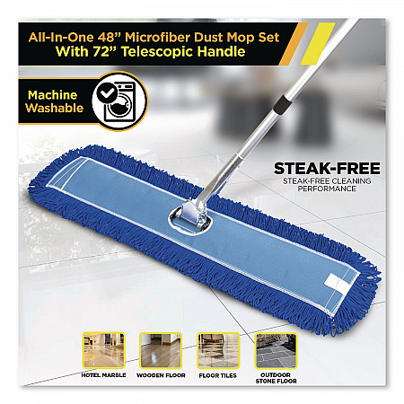 All-In-One Microfiber Dust Mop Set with Telescopic Handle, 48 x 5, Blue Microfiber Head, 40