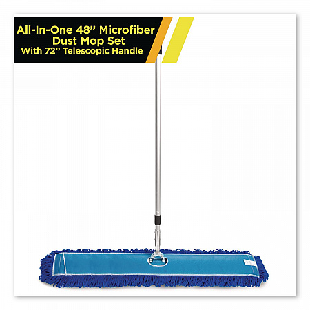 All-In-One Microfiber Dust Mop Set with Telescopic Handle, 48 x 5, Blue Microfiber Head, 40