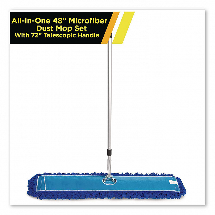 All-In-One Microfiber Dust Mop Set with Telescopic Handle, 48 x 5, Blue Microfiber Head, 40" to 72" Silver Aluminum Handle (GRI17448T)