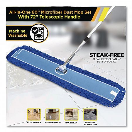All-In-One Microfiber Dust Mop Set with Telescopic Handle, 60 x 5, Blue Microfiber Head, 40