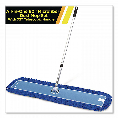 All-In-One Microfiber Dust Mop Set with Telescopic Handle, 60 x 5, Blue Microfiber Head, 40