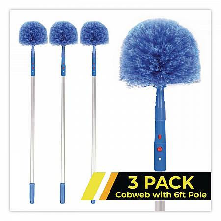 Cobweb/Corner Duster Brush with Telescopic Pole, 3 ft to 6 ft Handle, 3/Kit (GRI1026F3PK)