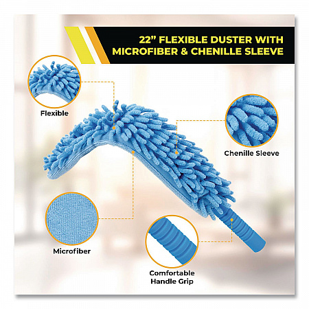 Flexible Wand Duster with Microfiber and Chenille Sleeve and 20