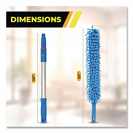 Flexible Wand Duster with Microfiber and Chenille Sleeve and 20