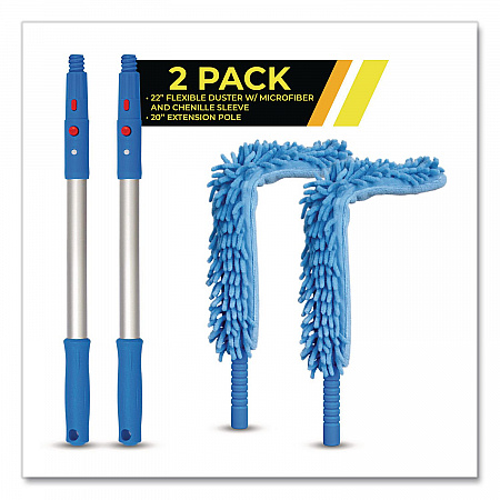 Flexible Wand Duster with Microfiber and Chenille Sleeve and 20