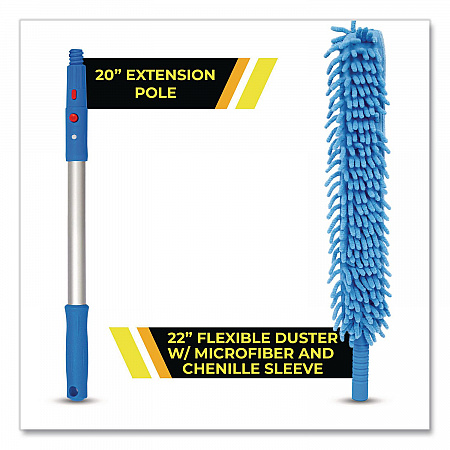Flexible Wand Duster with Microfiber and Chenille Sleeve and 20