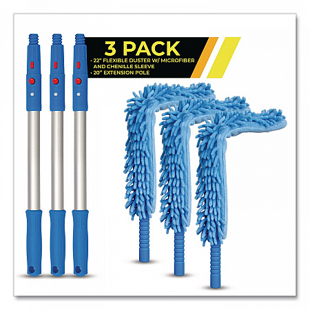 Flexible Wand Duster with Microfiber and Chenille Sleeve and 20