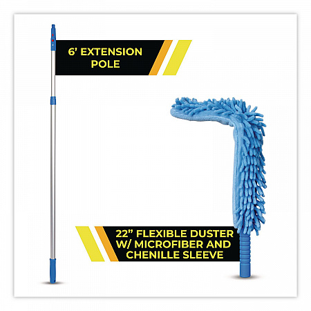 Flexible Wand Duster with Microfiber and Chenille Sleeve and 6 ft Telescopic Pole (GRI1756F)