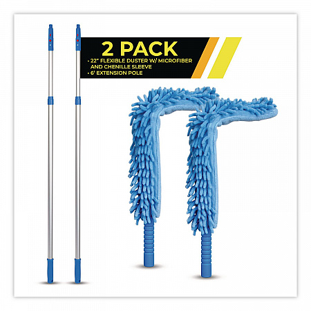 Flexible Wand Duster with Microfiber and Chenille Sleeve and 6 ft Telescopic Pole, 2/Kit (GRI1756F2PK)