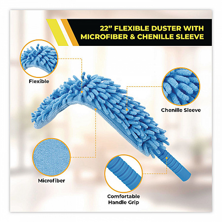 Flexible Wand Duster with Microfiber and Chenille Sleeve and 6 ft Telescopic Pole, 2/Kit (GRI1756F2PK)