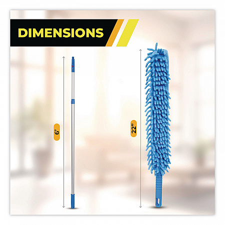 Flexible Wand Duster with Microfiber and Chenille Sleeve and 6 ft Telescopic Pole, 2/Kit (GRI1756F2PK)