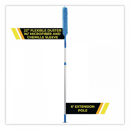 Flexible Wand Duster with Microfiber and Chenille Sleeve and 6 ft Telescopic Pole, 3/Kit (GRI1756F3PK)