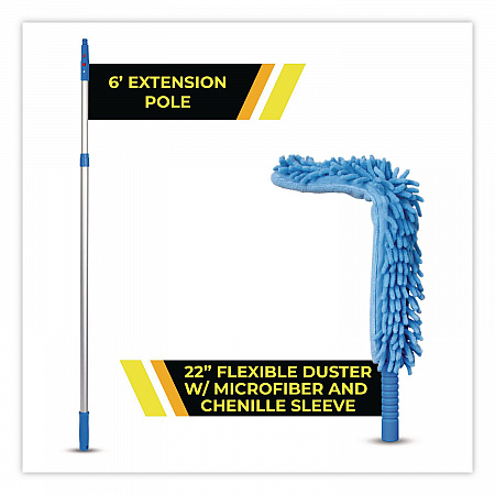 Flexible Wand Duster with Microfiber and Chenille Sleeve and 6 ft Telescopic Pole, 3/Kit (GRI1756F3PK)
