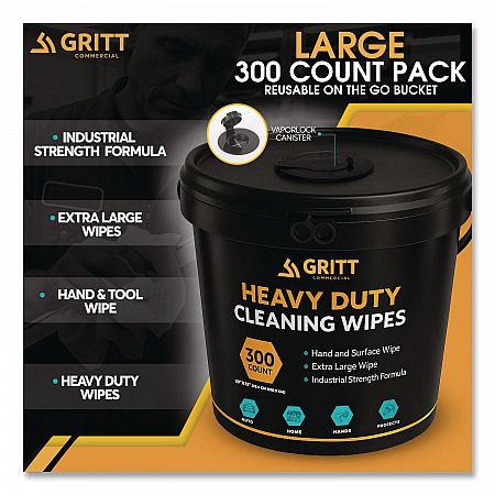 Heavy-Duty Cleaning Wipes, 10 x 12, Citrus, White, 300 Wipes/Bucket, 4 Buckets/Carton (GRI63004)
