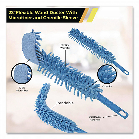 Flexible Wand Duster with Microfiber and Chenille Sleeve, 22