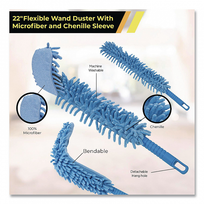 Flexible Wand Duster with Microfiber and Chenille Sleeve, 22" Length, 3/Pack (GRI1763PK)