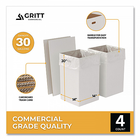 30 Gallon Corrugated Cardboard Trash Can and Recycling Container, White, 4/Carton (GRI52030G4)