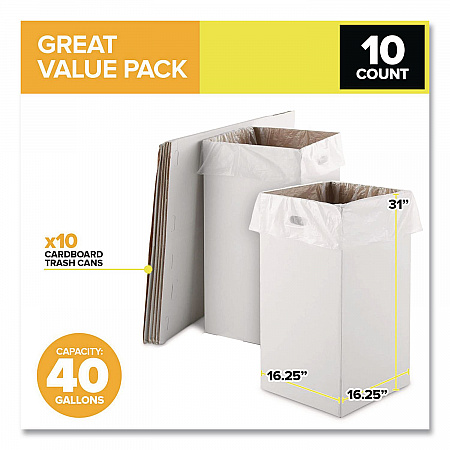 40 Gallon Corrugated Cardboard Trash Can and Recycling Container, White, 10/Carton (GRI52040G10)