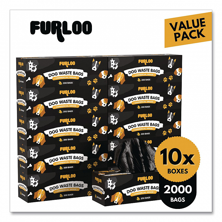 Commercial Grade Dog Waste Station Refill Bags, Open-Face, 8" x 13", Black, 200 Bags/Roll, 10/Carton (FLO210)