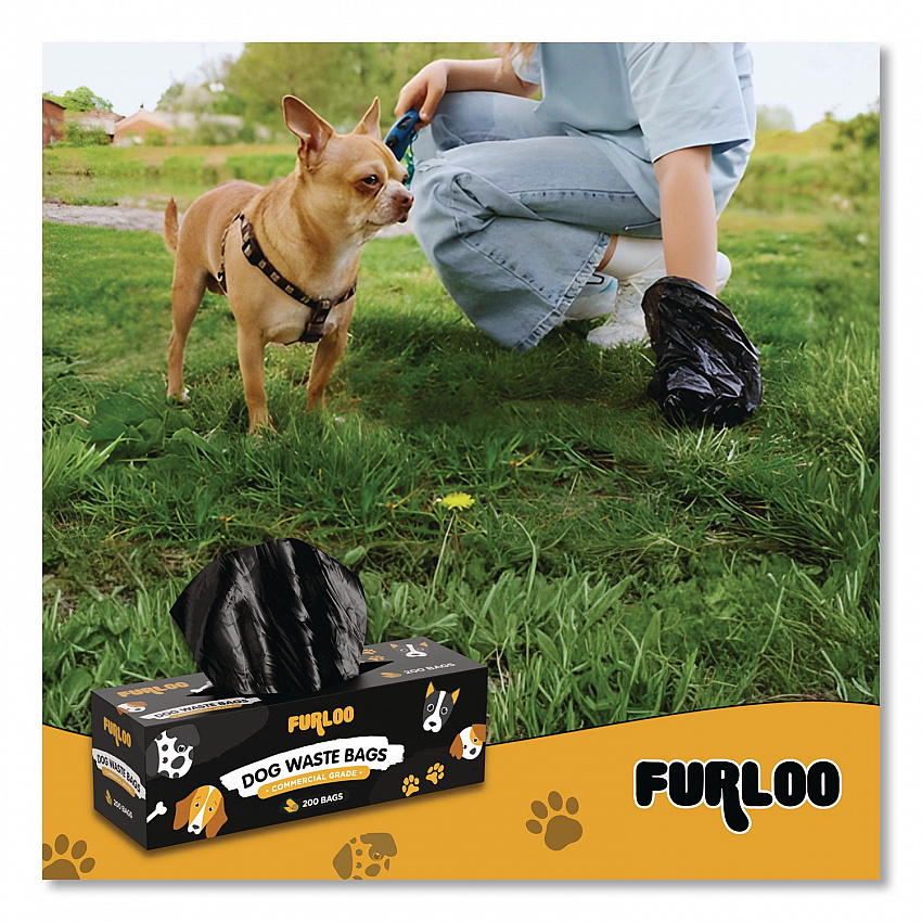 Commercial Grade Dog Waste Station Refill Bags, Open-Face, 8" x 13", Black, 200 Bags/Roll, 20/Carton (FLO220)