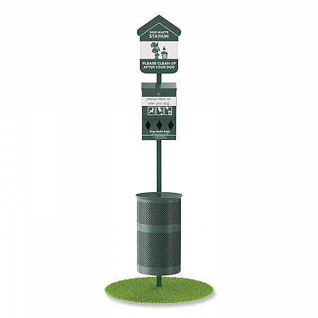 Pet Waste Station Starter Kit with Roll Bag Dispenser, Bags and Liners, 11.5 gal, Top Door, Green (FLO1RSGB)