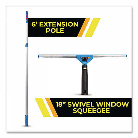 Pro Window Washing Kit with Swivel Squeegee and 6 ft Telescopic Pole, 18