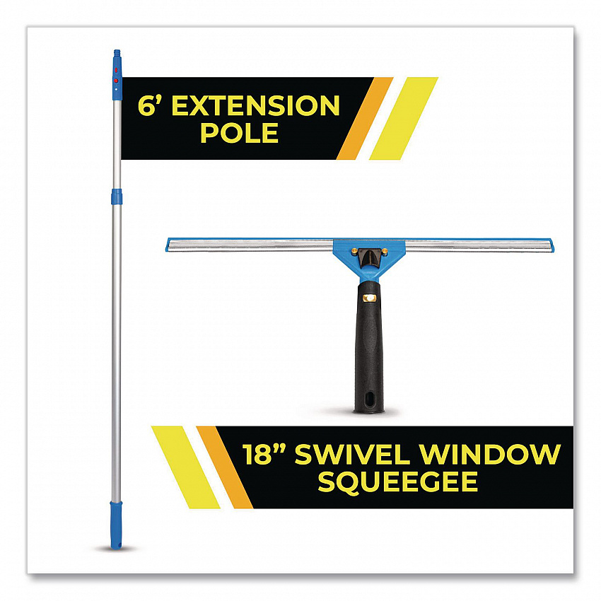 Pro Window Washing Kit with Swivel Squeegee and 6 ft Telescopic Pole, 18" Wide Blade (GRI1306F18)