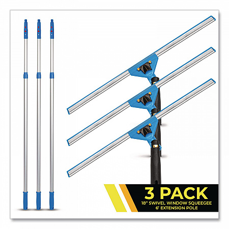 Pro Window Washing Kit with Swivel Squeegee and 6 ft Telescopic Pole, 18