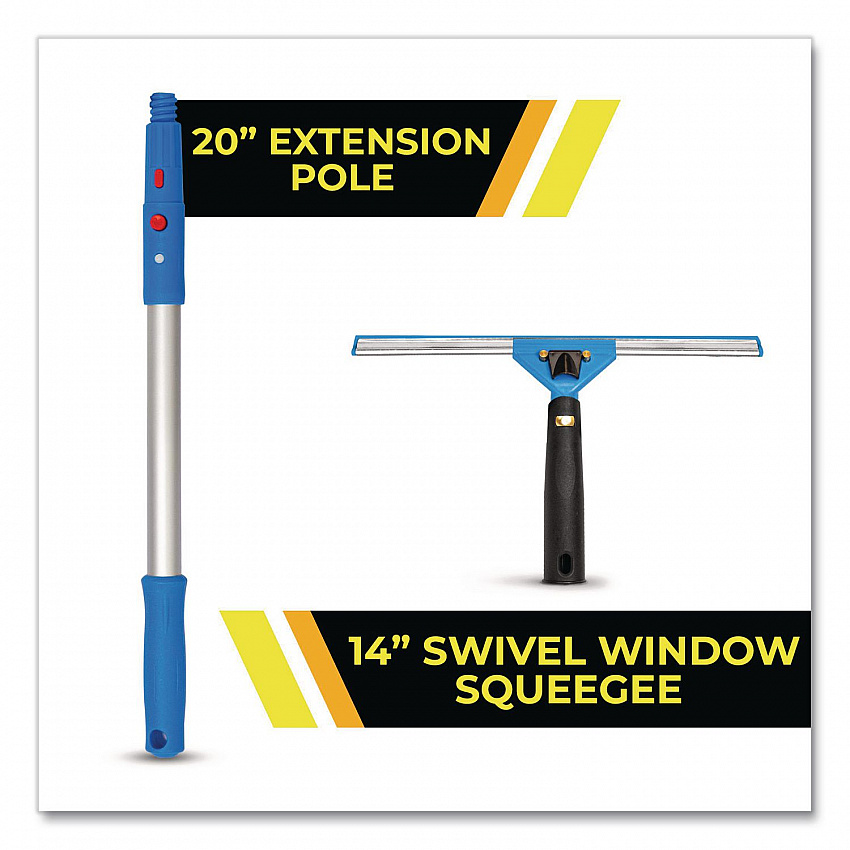 Pro Window Washing Kit with Swivel Window Squeegee and 20" Pole, 14" Wide Blade (GRI131)
