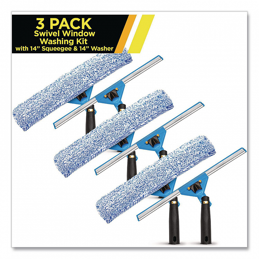 Swivel Window Washing Kit with Squeegee and Washer, 14" Wide, 3/Kit (GRI1363PK)