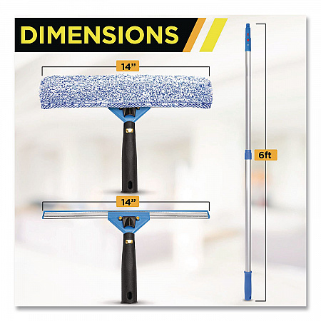 Pro Window Washing Kit with Squeegee, Washer and 6 ft Telescopic Pole, 14