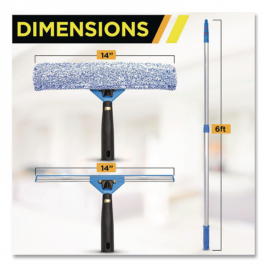 Pro Window Washing Kit with Squeegee, Washer and 6 ft Telescopic Pole, 14" Wide, 3/Kit (GRI1376F143P)