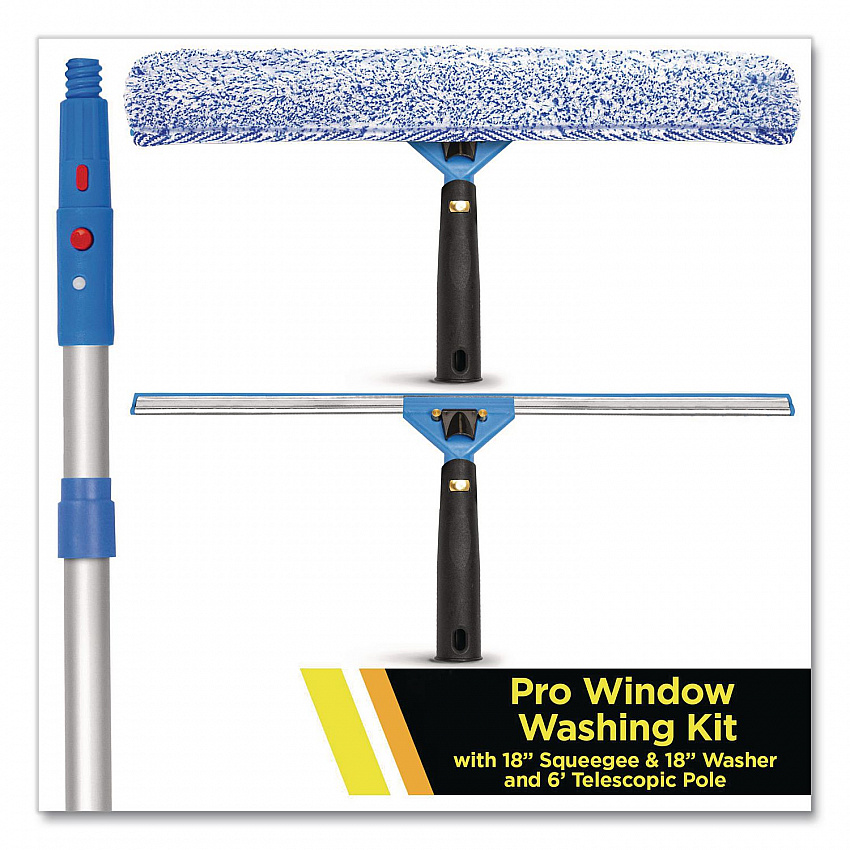 Pro Window Washing Kit with Squeegee, Washer and 6 ft Telescopic Pole, 18" Wide Blade, 2/Kit (GRI1376F182P)