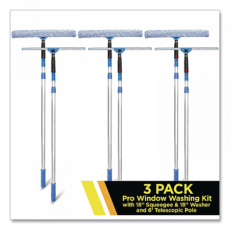 Pro Window Washing Kit with Squeegee, Washer and 6 ft Telescopic Pole, 18
