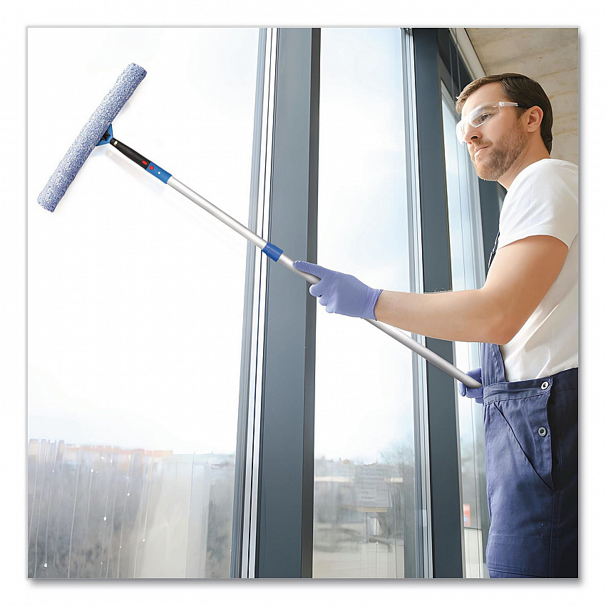 Pro Window Washing Kit with Squeegee, Washer and 6 ft Telescopic Pole, 18" Wide Blade, 3/Kit (GRI1376F183P)