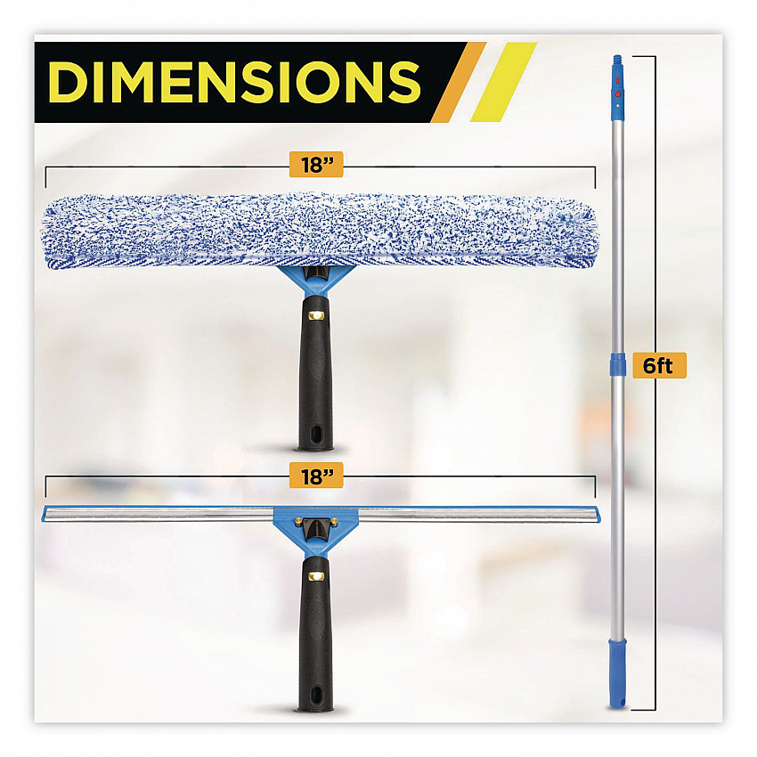 Pro Window Washing Kit with 14" Wide Blade Squeegee, Washer, 6 ft Telescopic Pole and 3 gal Heavy-Duty Bucket, 2/Kit (GRI137B6F142)