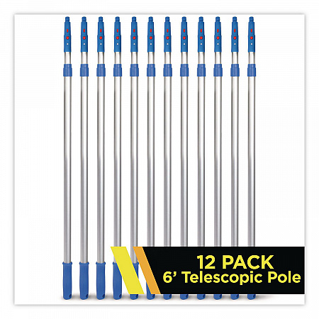 6 ft Telescopic Aluminum Extension Pole with Click/Lock Adapter Cone, 3.5 ft to 6 ft, Blue/Silver, 12/Carton (GRI1066F12PK)
