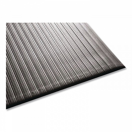 Ribbed Vinyl Anti-Fatigue Mat, Rectangular, Gray Ribbed Surface, 27