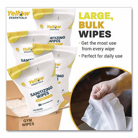 Yellow Essentials Sanitizing Wipes, 5 x 8, Unscented, White, 2,000/Refill Bag, 4 Refill Bags/Carton (YE00120004PK)